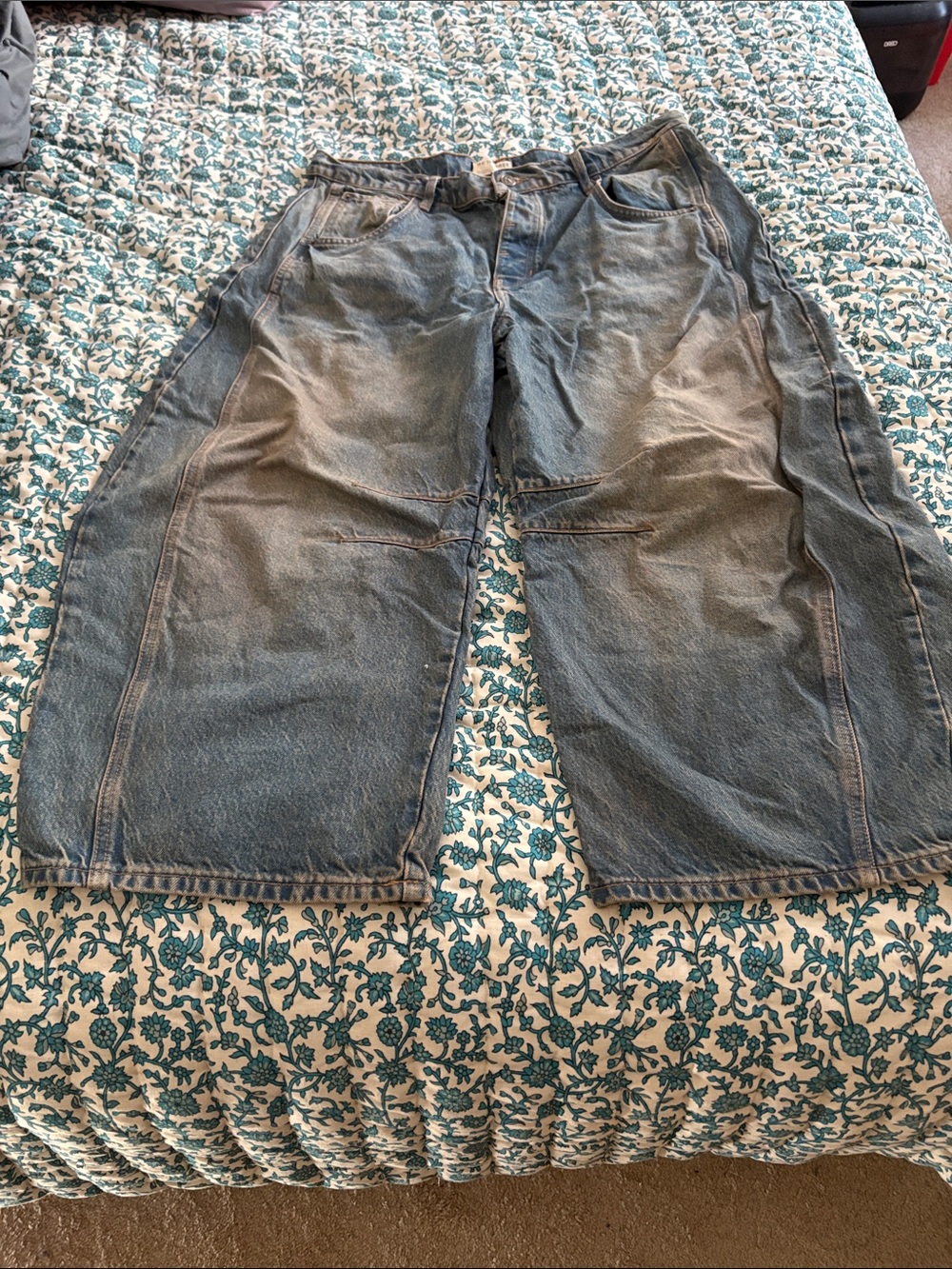 Free People Washed Blue Wide-Leg Denim barrel jeans